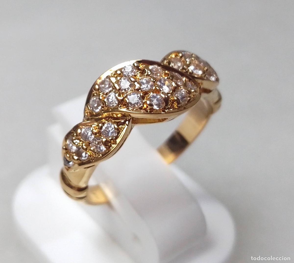 Joyeria: Anillo vintage de plata de ley ba&ntilde;ado en oro con circonitas - Talla 15