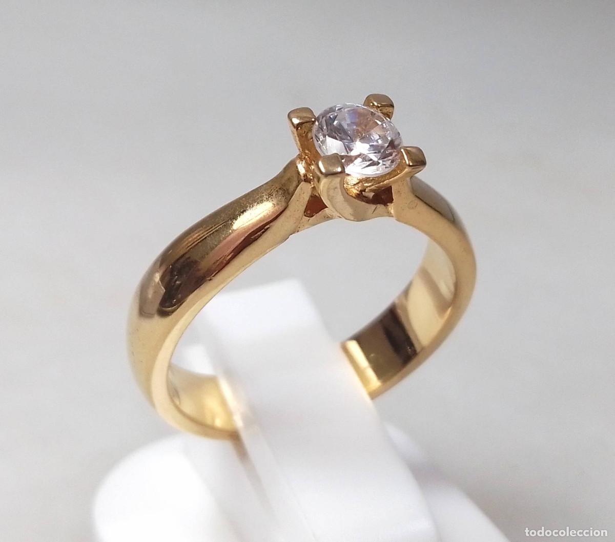 Joyeria: Anillo vintage de plata de ley ba&ntilde;ado en oro con circonita - Talla 17