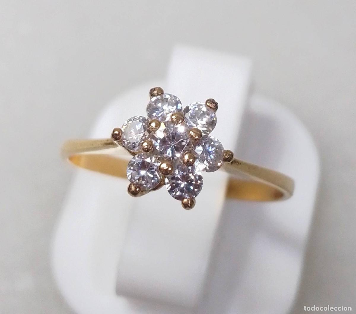 Joyeria: Anillo vintage de plata de ley ba&ntilde;ado en oro con circonitas - Talla 17
