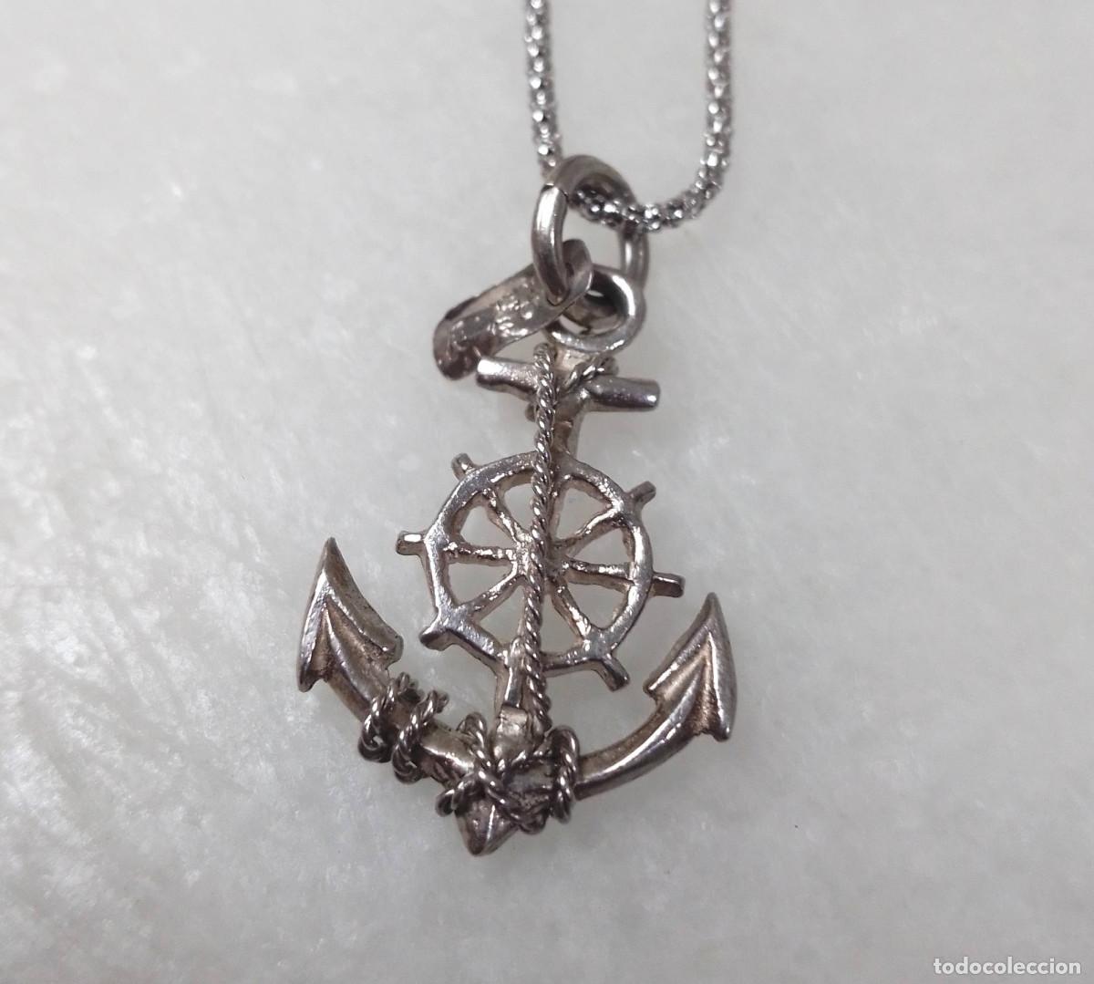 Joyeria: Cadena y colgante de plata de ley, ancla marinera