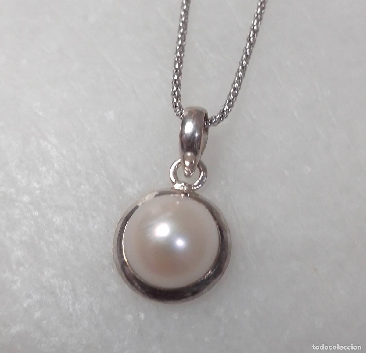 Joyeria: Cadena y colgante de plata de ley con perla sint&eacute;tica