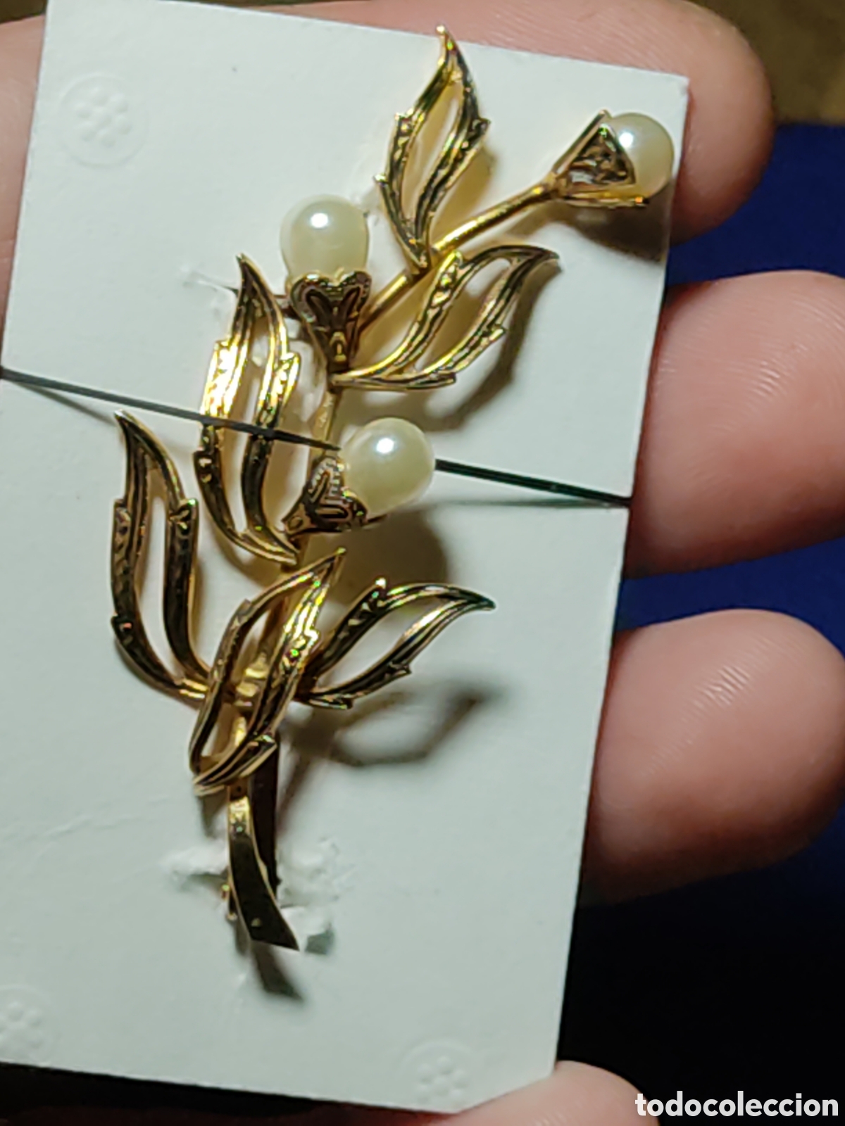 Joyeria: Broche ramo de flores dorado con perlas. - Foto 2