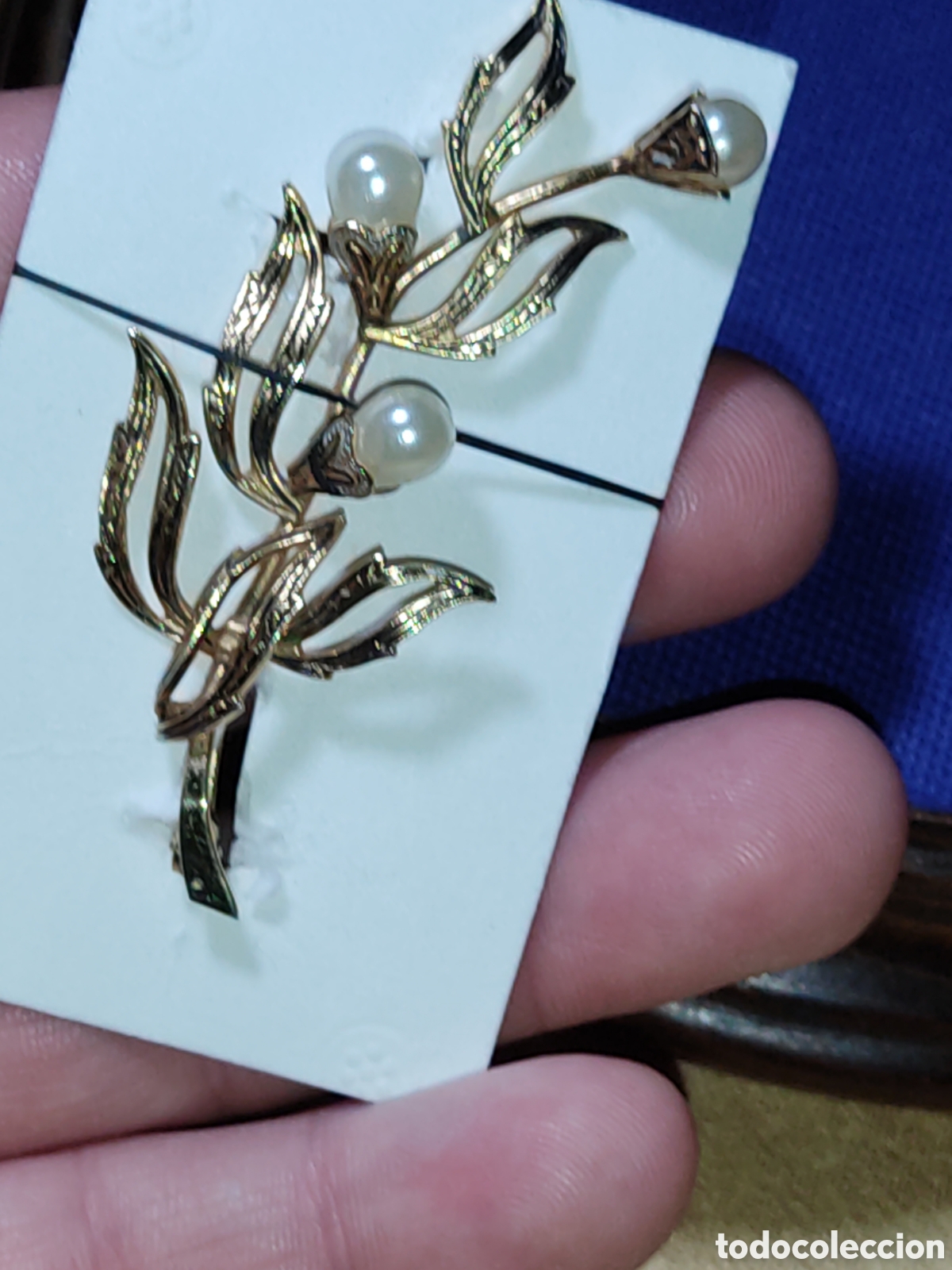 Joyeria: Broche ramo de flores dorado con perlas. - Foto 6