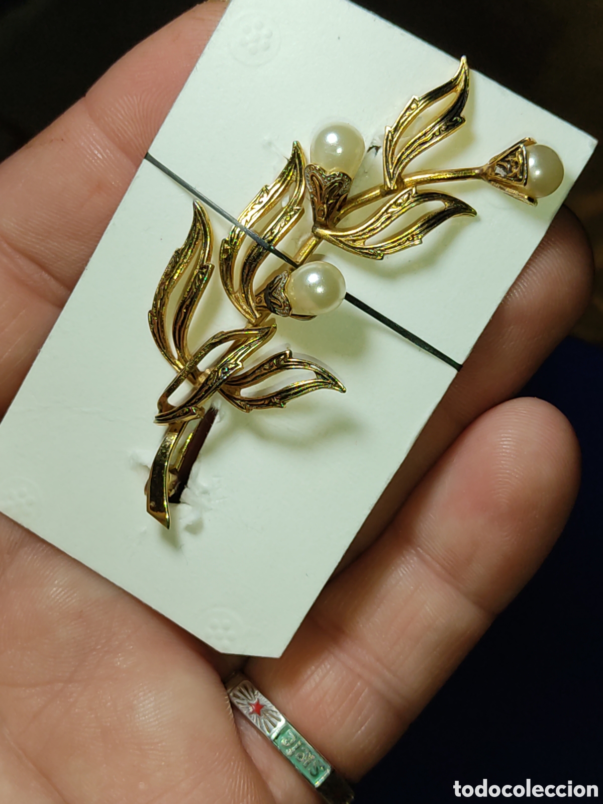 Joyeria: Broche ramo de flores dorado con perlas. - Foto 7
