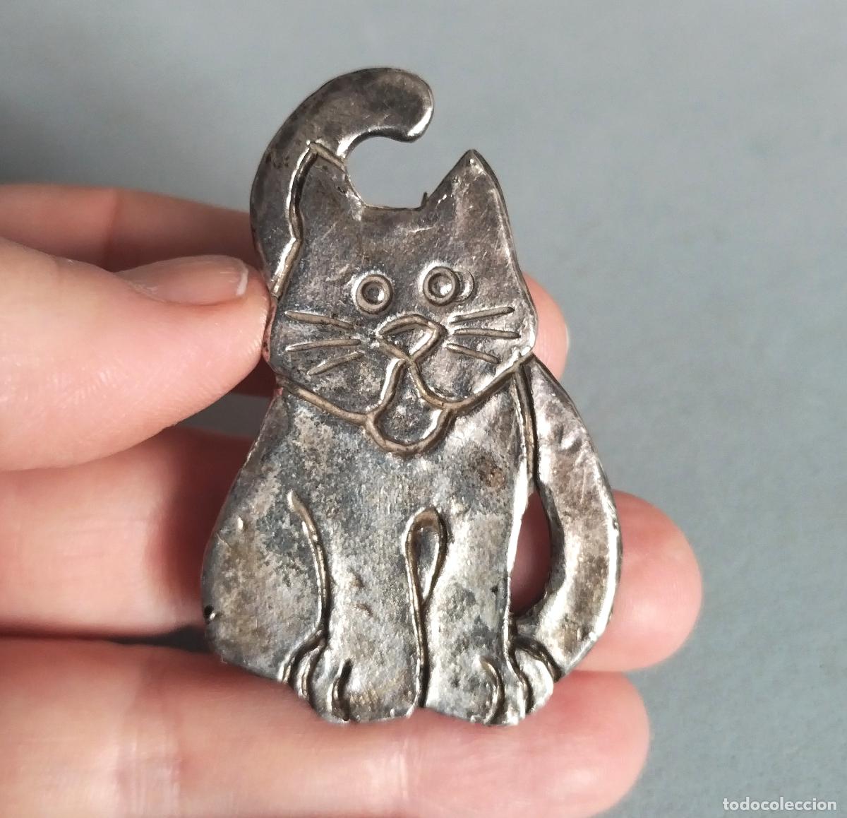 Joyeria: Broche plateado, de Jacky de G Par&iacute;s. Gato. - Foto 1