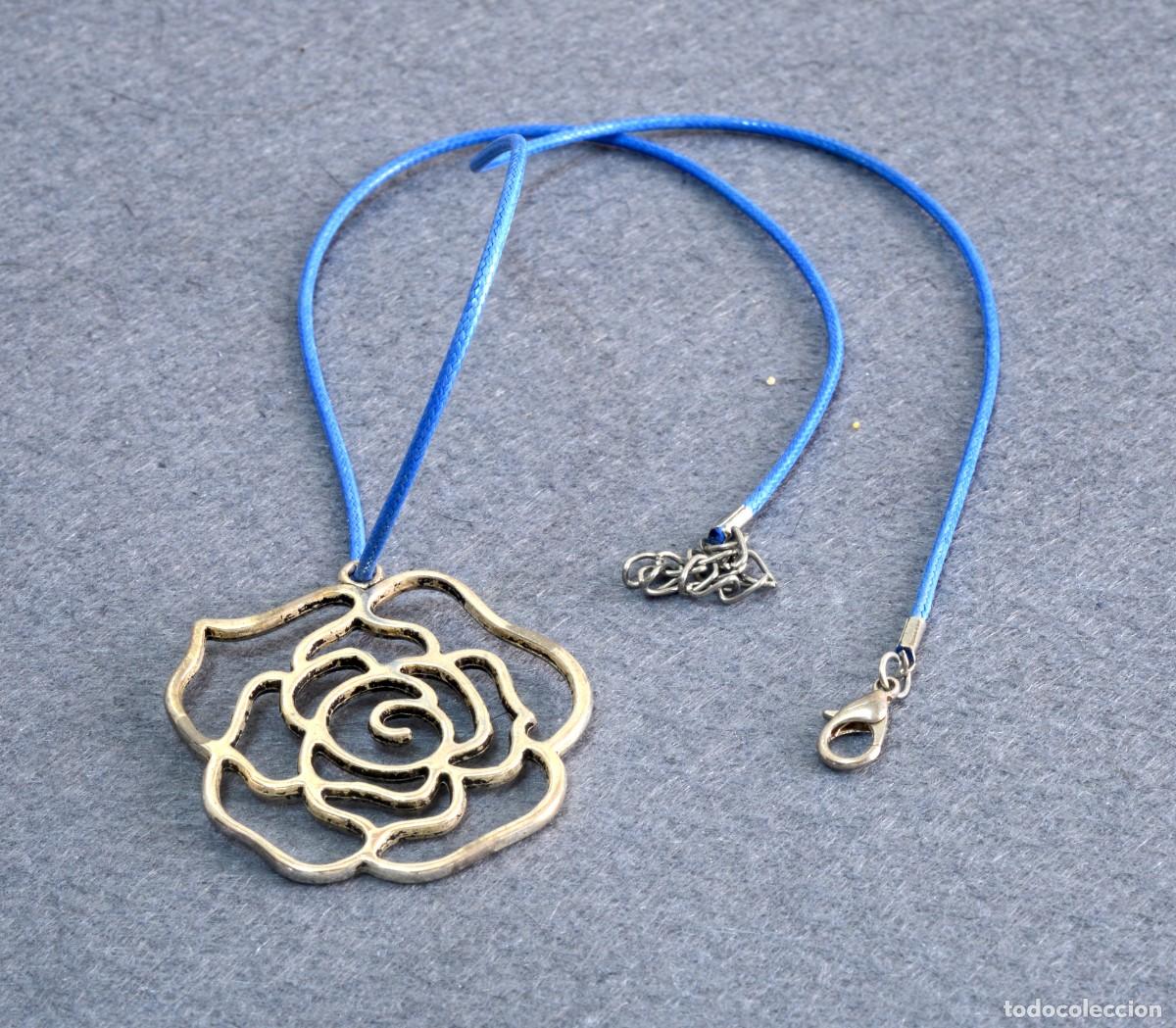 Joyeria: COLLAR VINTAGE, ROSA DE PLATA CALADA, CORD&Oacute;N AZUL