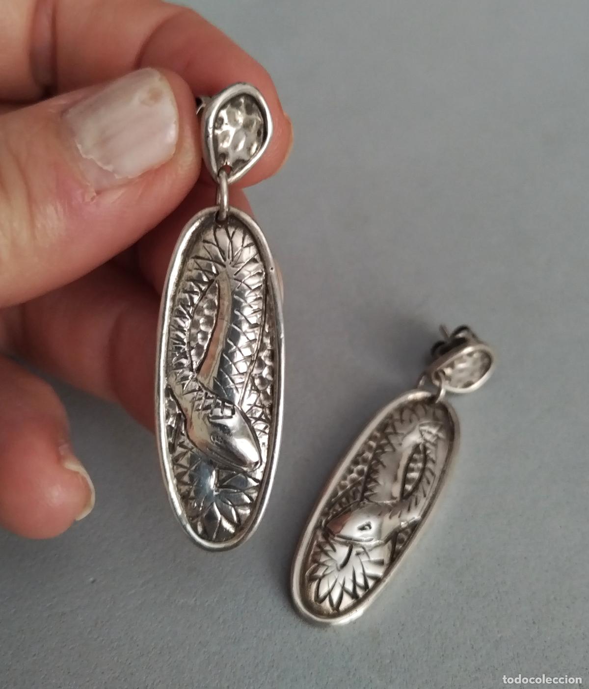 Joyeria: Pendientes largos, de plata de ley con serpiente. Cierre de presi&oacute;n. - Foto 1