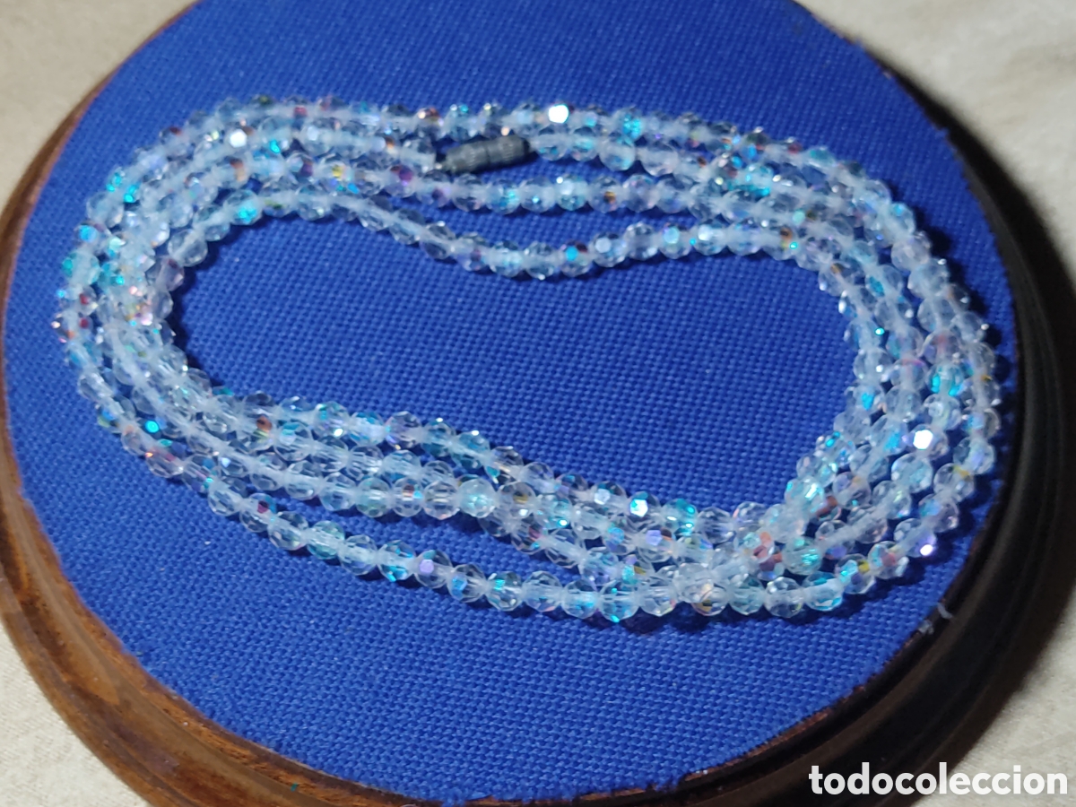 Joyeria: Collar largo de cristal facetado de destellos.Vintage.