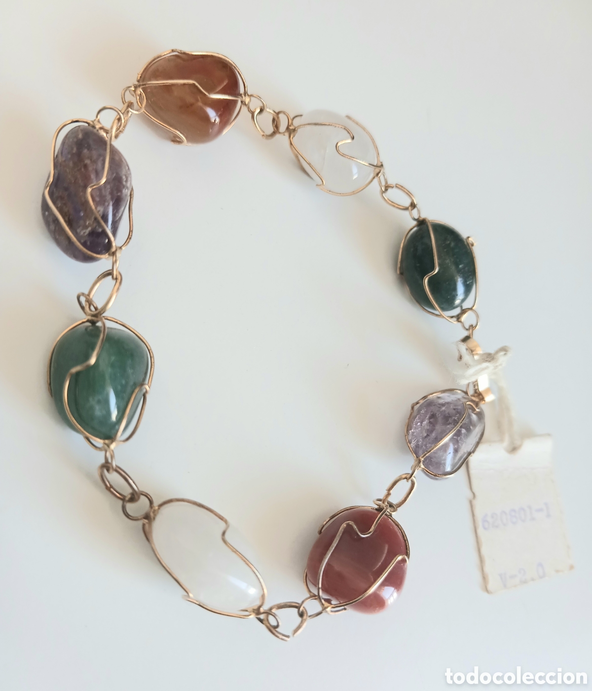 Joyeria: Pulsera Boho Vintage Con Piedras Semipreciosas (Amatista, Cuarzo) Chapada Oro