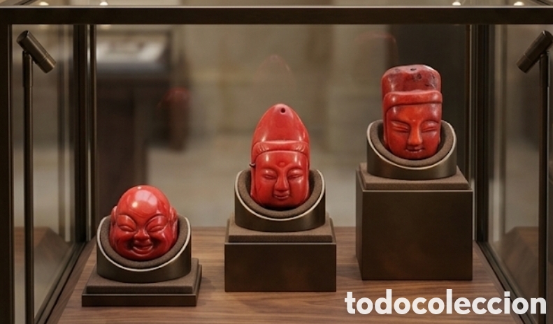 Joyeria: Antiguas Tallas Orientales de Deidades Budistas - Coral Rojo Natural (73.6g)