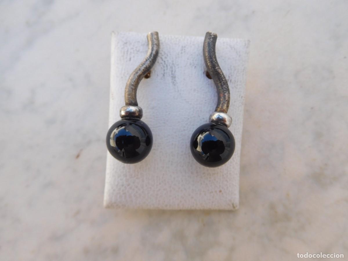 Joyeria: Pendientes de dise&ntilde;o en plata y onix sin estrenar