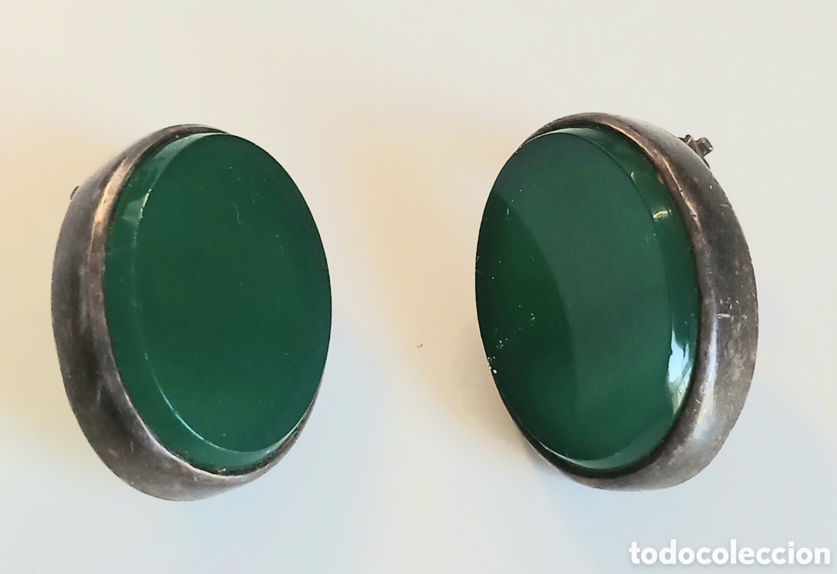 Joaillerie: Pendientes Vintage Plata de Ley 925 con Jade Natural (Cabuj&oacute;n)
