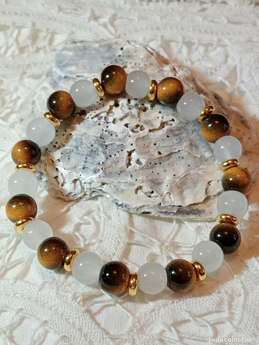 Joyeria: BONITA PULSERA DE SELENITA Y JASPE MARR&Oacute;N (SIN USAR)
