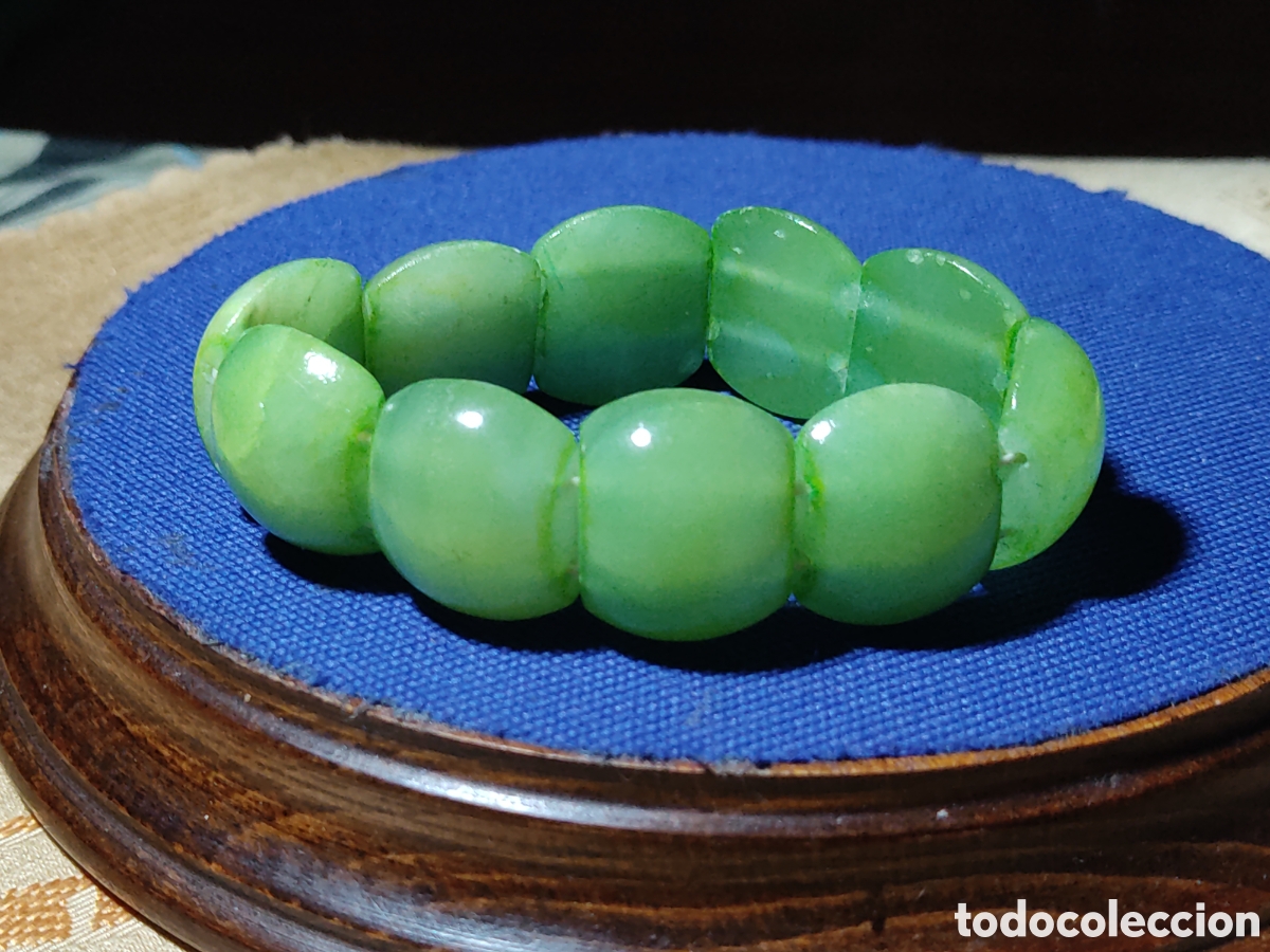 Joyeria: Pulsera de piezas de cristal imitando a jade verde. - Foto 3