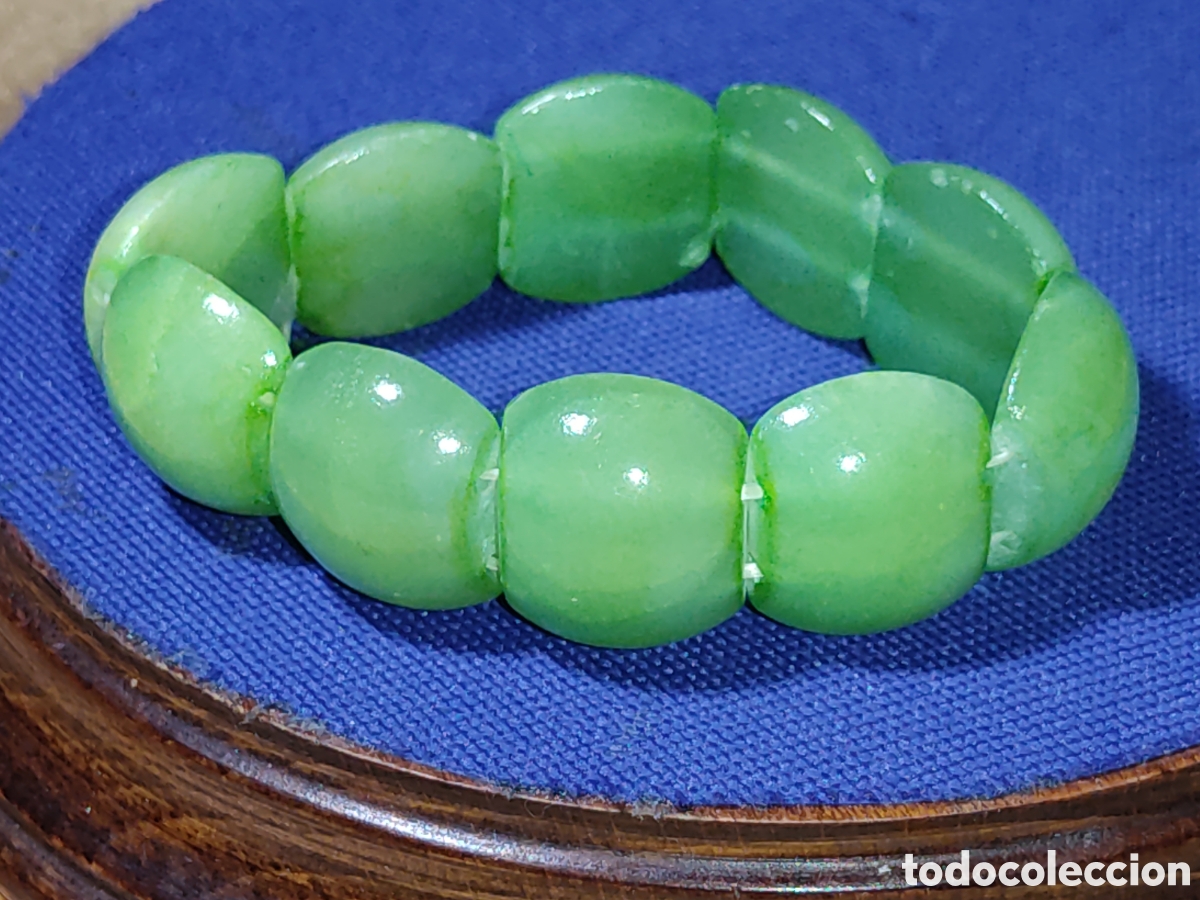 Joyeria: Pulsera de piezas de cristal imitando a jade verde. - Foto 4
