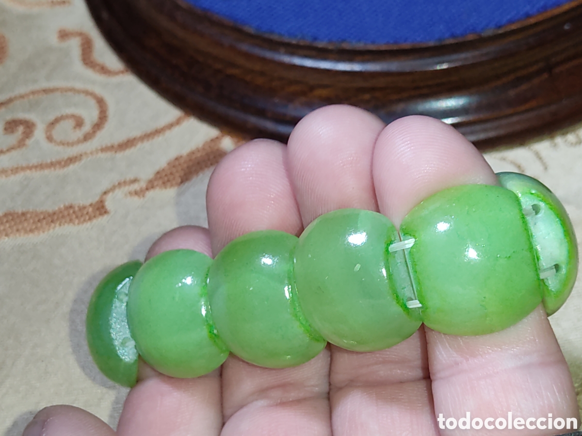 Joyeria: Pulsera de piezas de cristal imitando a jade verde. - Foto 5