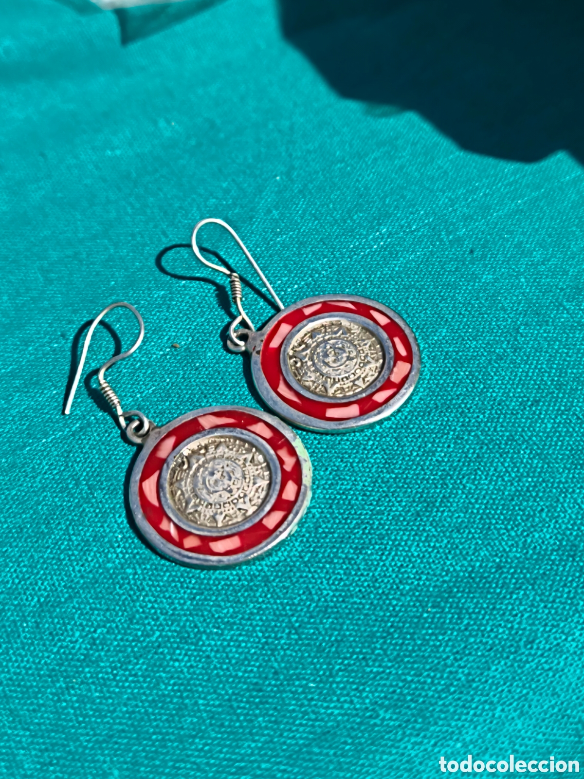 Schmuck: Originales pendientes de plata mexicana con el calendario Maya