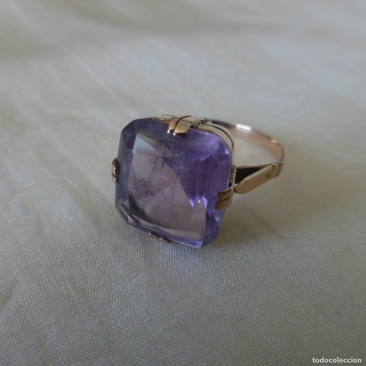 Schmuck: ANTIGUO ART DECO ANILLO DE ORO 9 CON AMATISTA FACETADA S. XIX FACETED AMETHYST GOLD RING