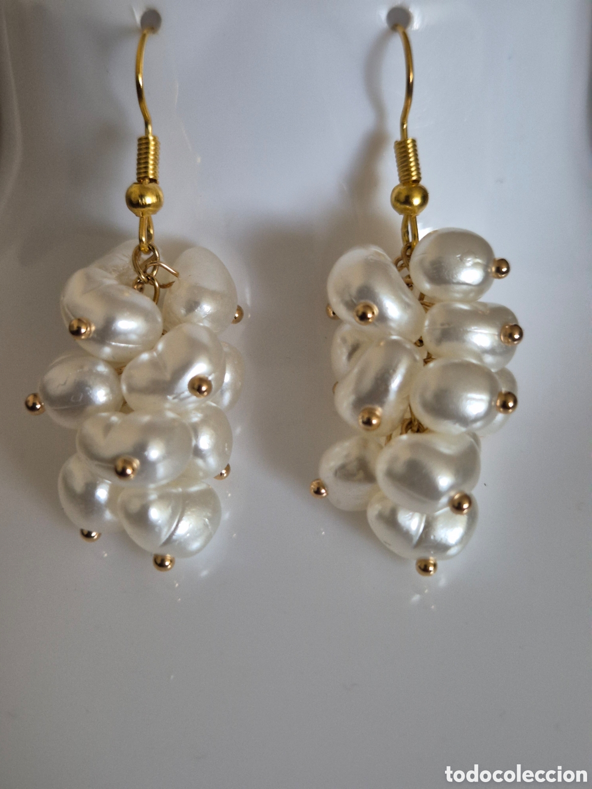 Schmuck: Pendientes artesanos dise&ntilde;o racimo perlas barroca