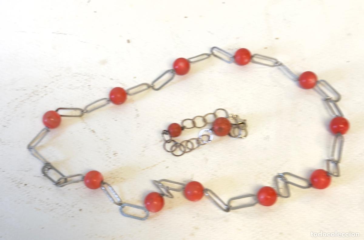 Joyeria: Collar y pulsera vintage con coral mediterr&aacute;neo y plata grabada A&ntilde;os 70-80