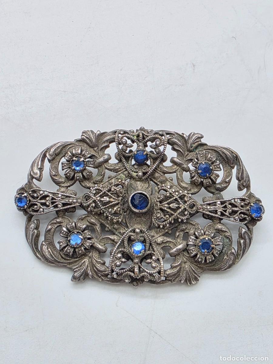 Joyeria: BROCHE ANTIGUO FILIGRANA CON PIEDRAS AZULES ( VER FOTOS )