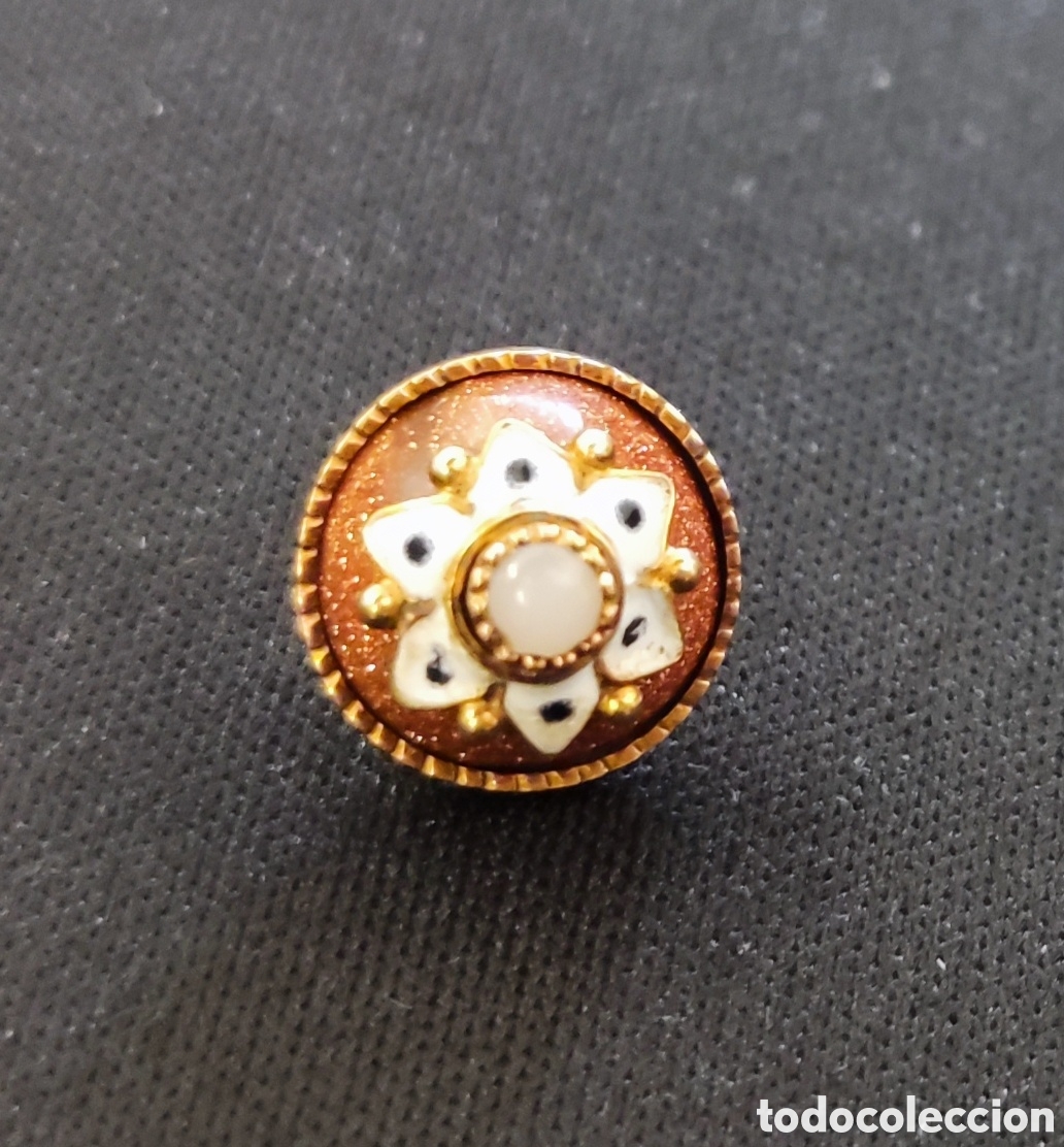 Joyeria: Bot&oacute;n Mallorqu&iacute;n. Antiguo. Oro 18K. Esmaltes. Aventurina. Siglo XIX. Mallorca. Original.