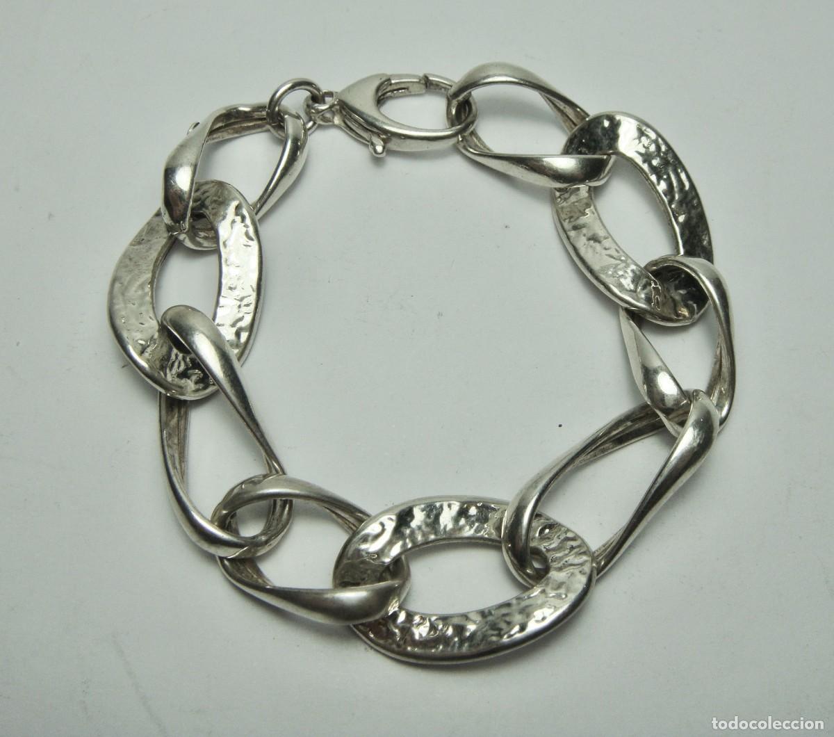 Joyeria: Pulsera de Plata de Ley con Eslabones Org&aacute;nicos Martillados &middot; Con contrastes &middot; Italy