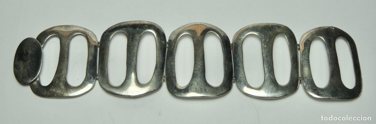 Joyeria: Pulsera Ancha de Plata de Ley con Dise&ntilde;o Geom&eacute;trico Modernista