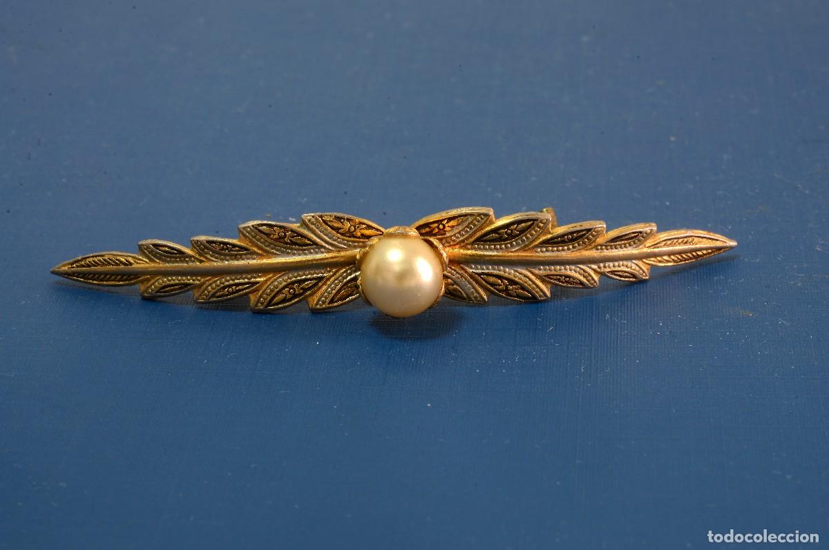 Joyeria: BROCHE- ALFILER VINTAGE, DORADO, CON PERLA DE BISUTER&Iacute;A