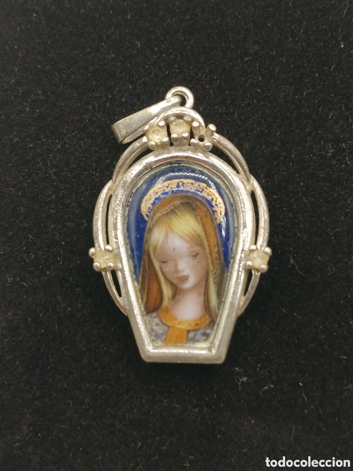 Joyeria: Colgante plata rodiada esmalte porcelana de Limoges y cuarzo