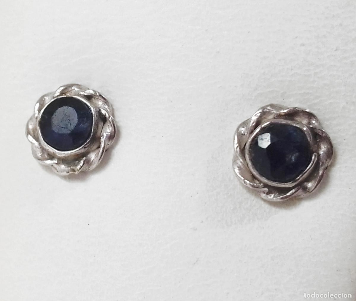 Joyeria: Pendientes de plata de ley con zafiro natural