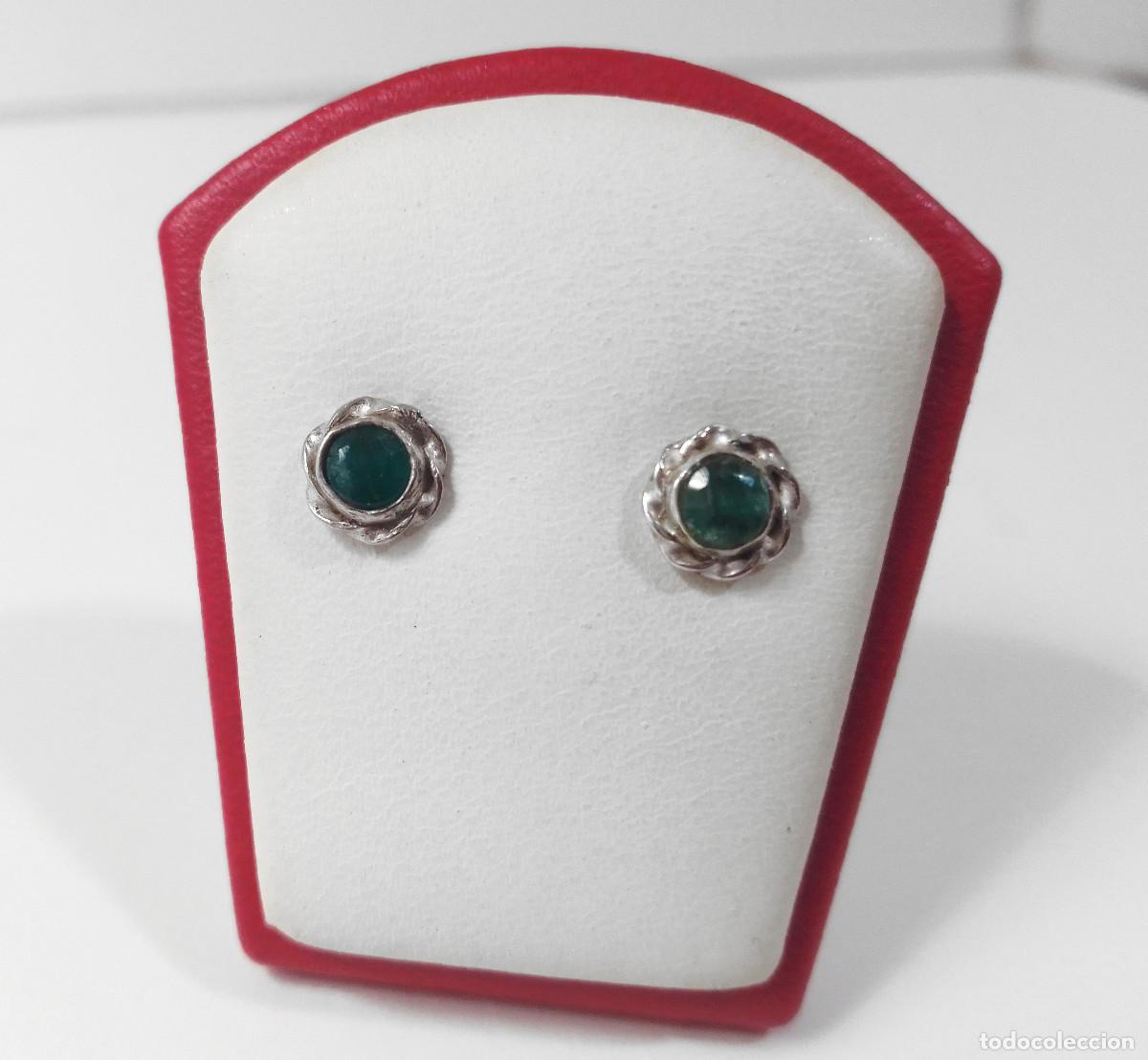 Joyeria: Pendientes de plata de ley con esmeralda natural - Foto 2