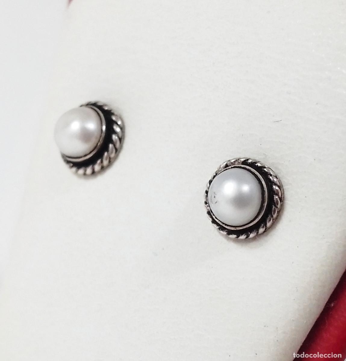 Joyeria: Pendientes de plata de ley con perlas sint&eacute;ticas
