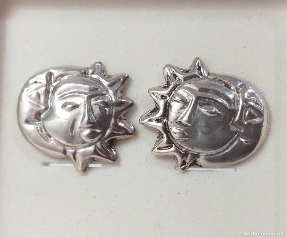 Joyeria: Pendientes de plata de ley Sol y Luna