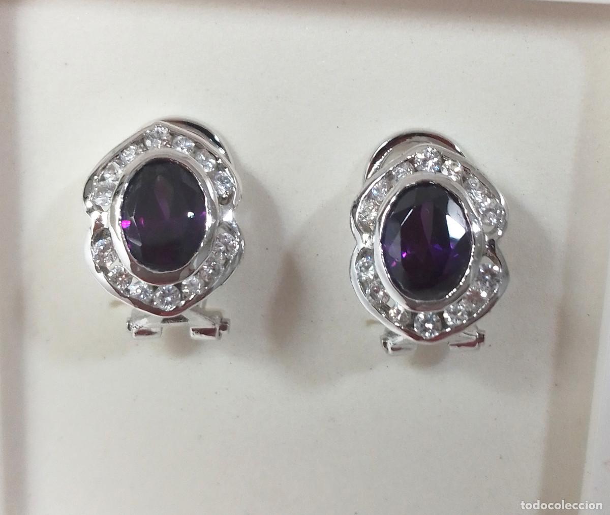 Joyeria: Pendientes de plata de ley con circonitas blancas y color amatista