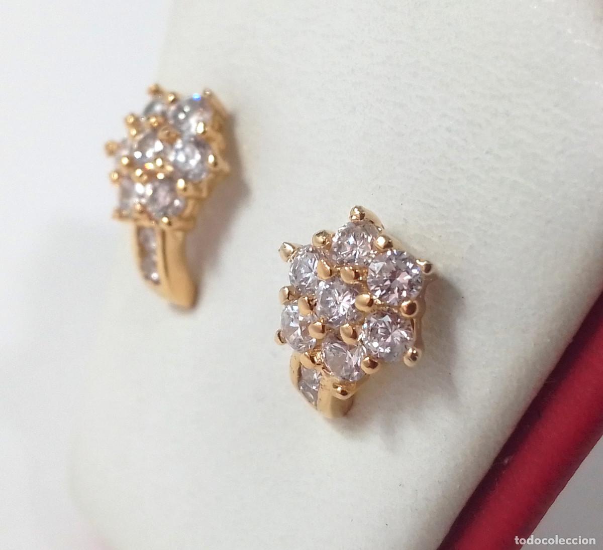 Joyeria: Pendientes de plata de ley ba&ntilde;ados en oro con circonitas