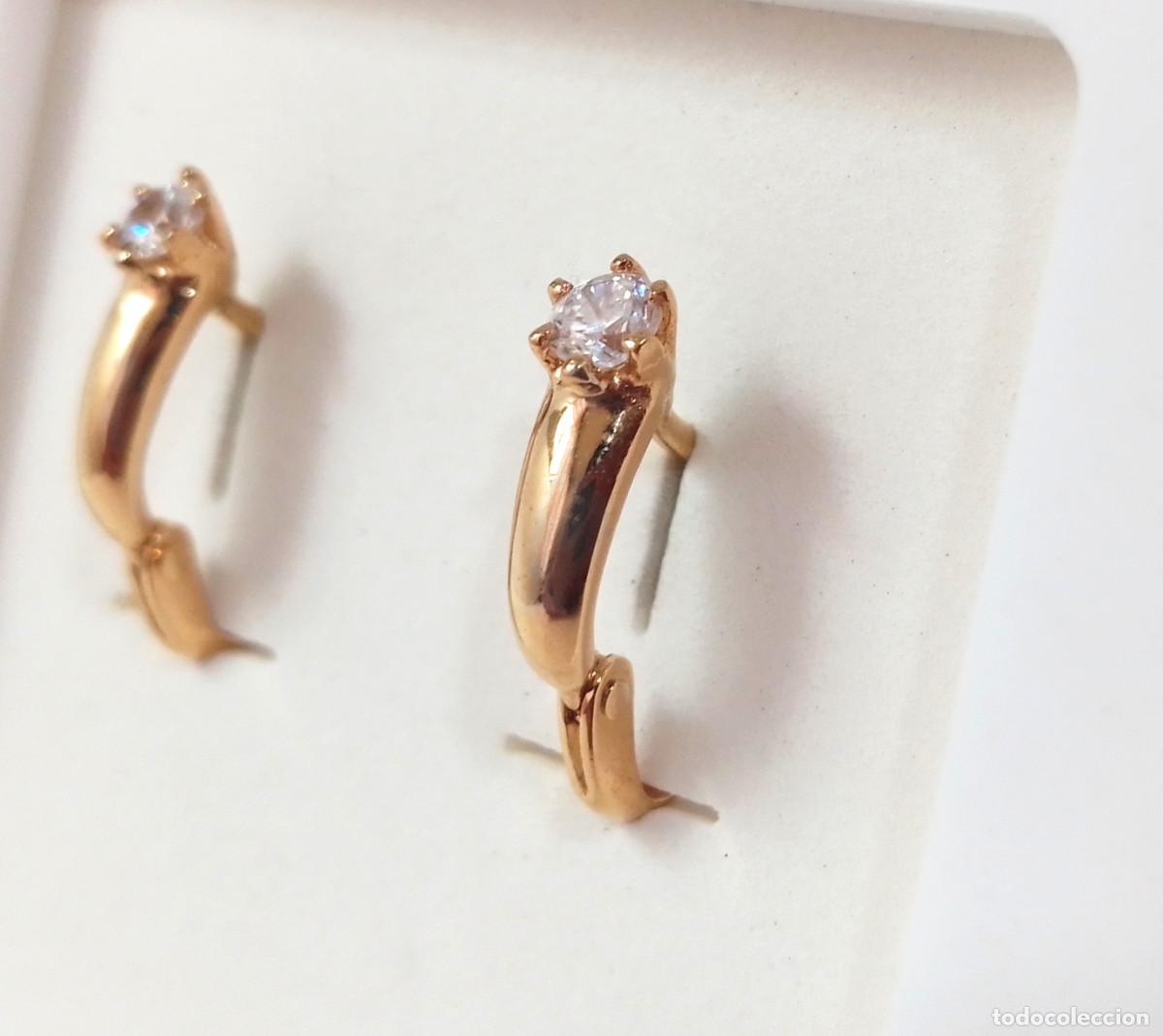 Joyeria: Pendientes de plata de ley ba&ntilde;ados en oro con circonitas