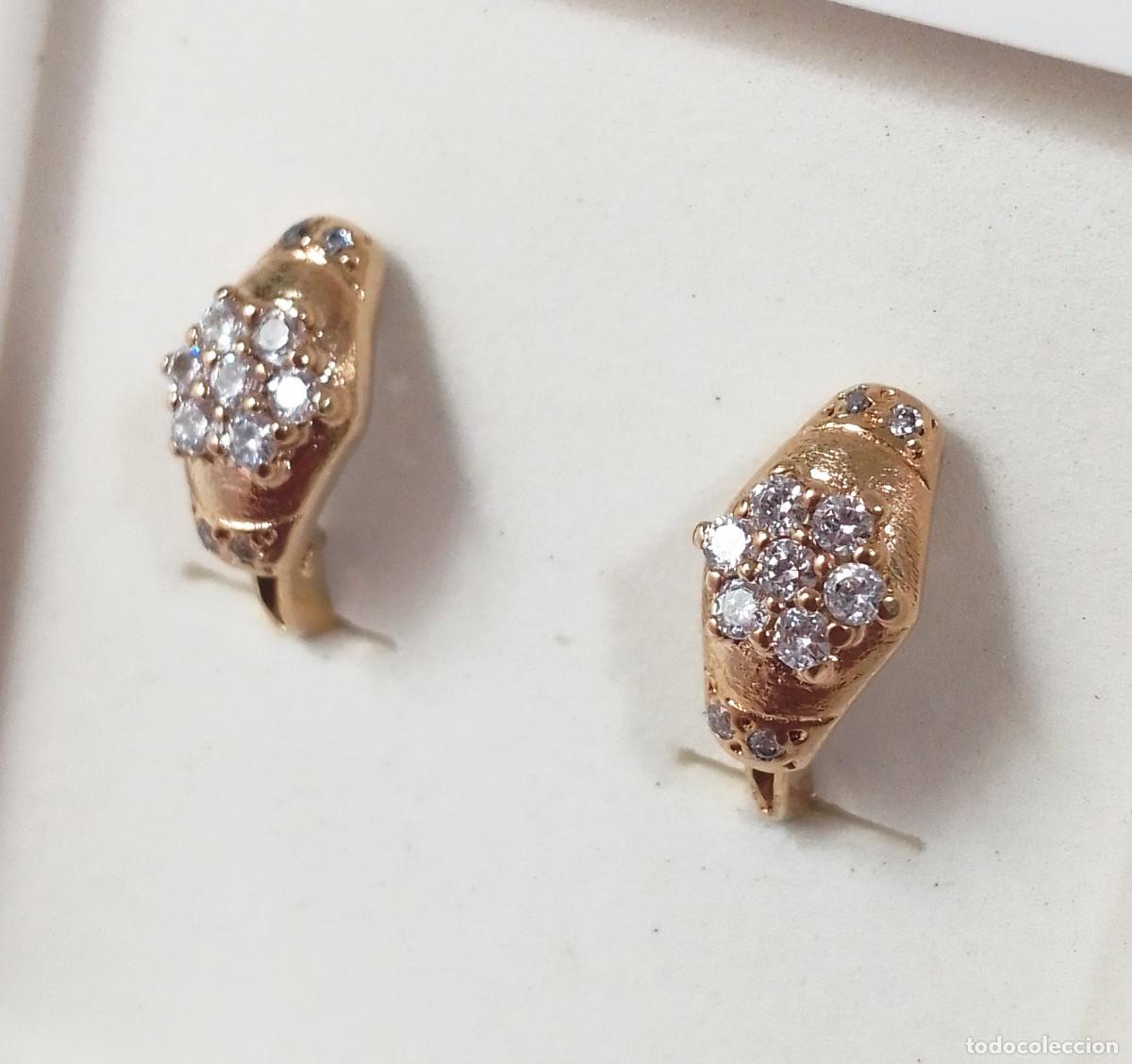 Joyeria: Pendientes de plata de ley ba&ntilde;ados en oro con circonitas