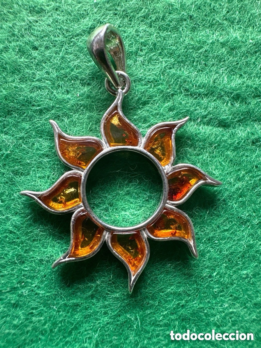 Joyeria: Salida 1 c&eacute;ntimo, Colgante sol de plata y &aacute;mbar (A3)