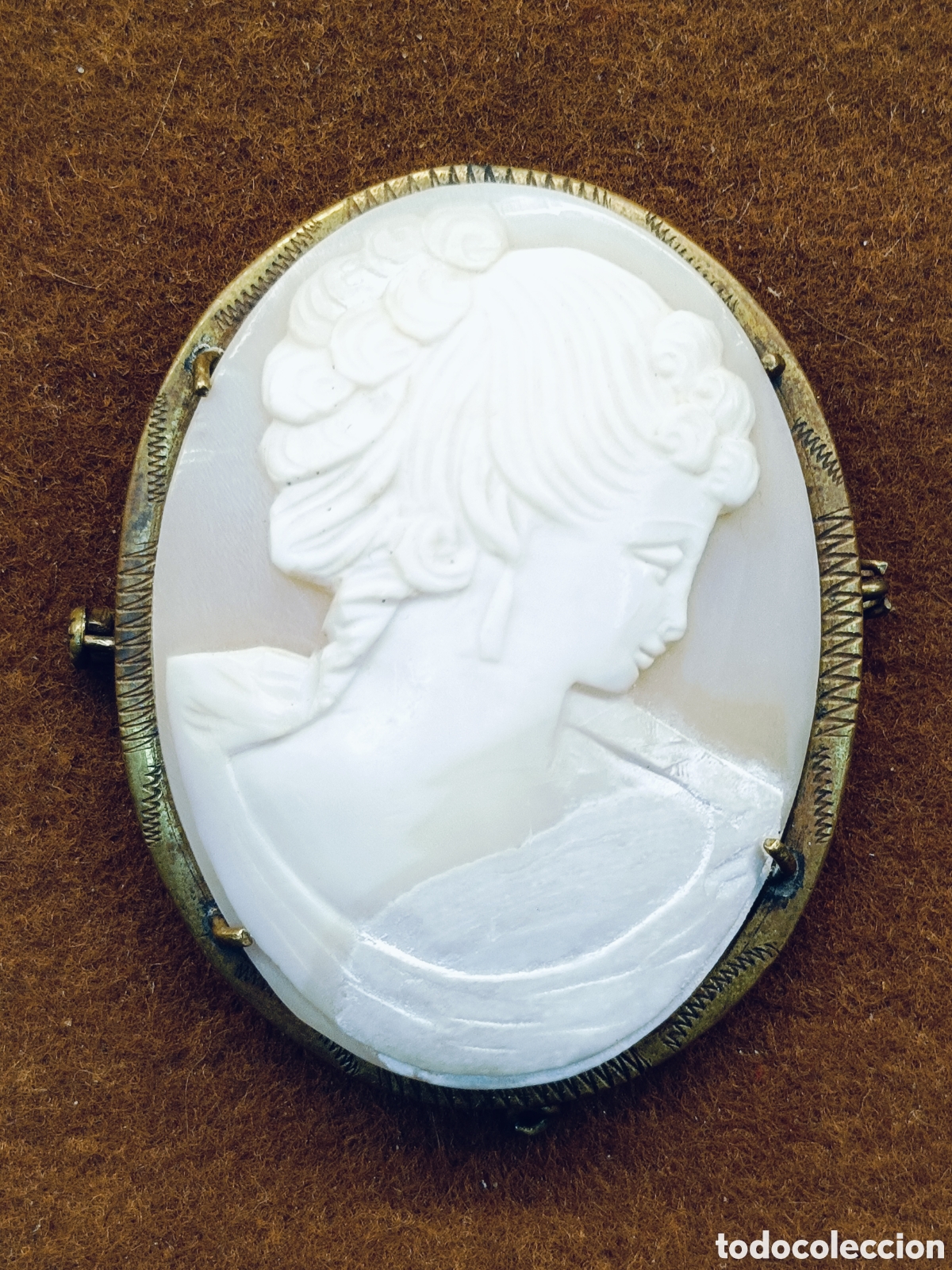 Joyeria: CAMAFEO TALLADO EN CONCHA Y MONTADO EN LATON, SIGLO XIX, (4,7X3,7 cm)