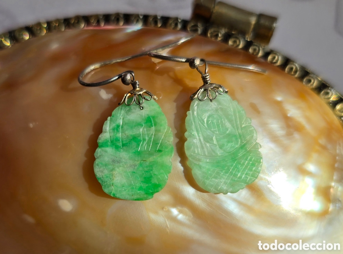Joyeria: Hermosos Vintage Pendientes chinos de Jade&iacute;ta natural