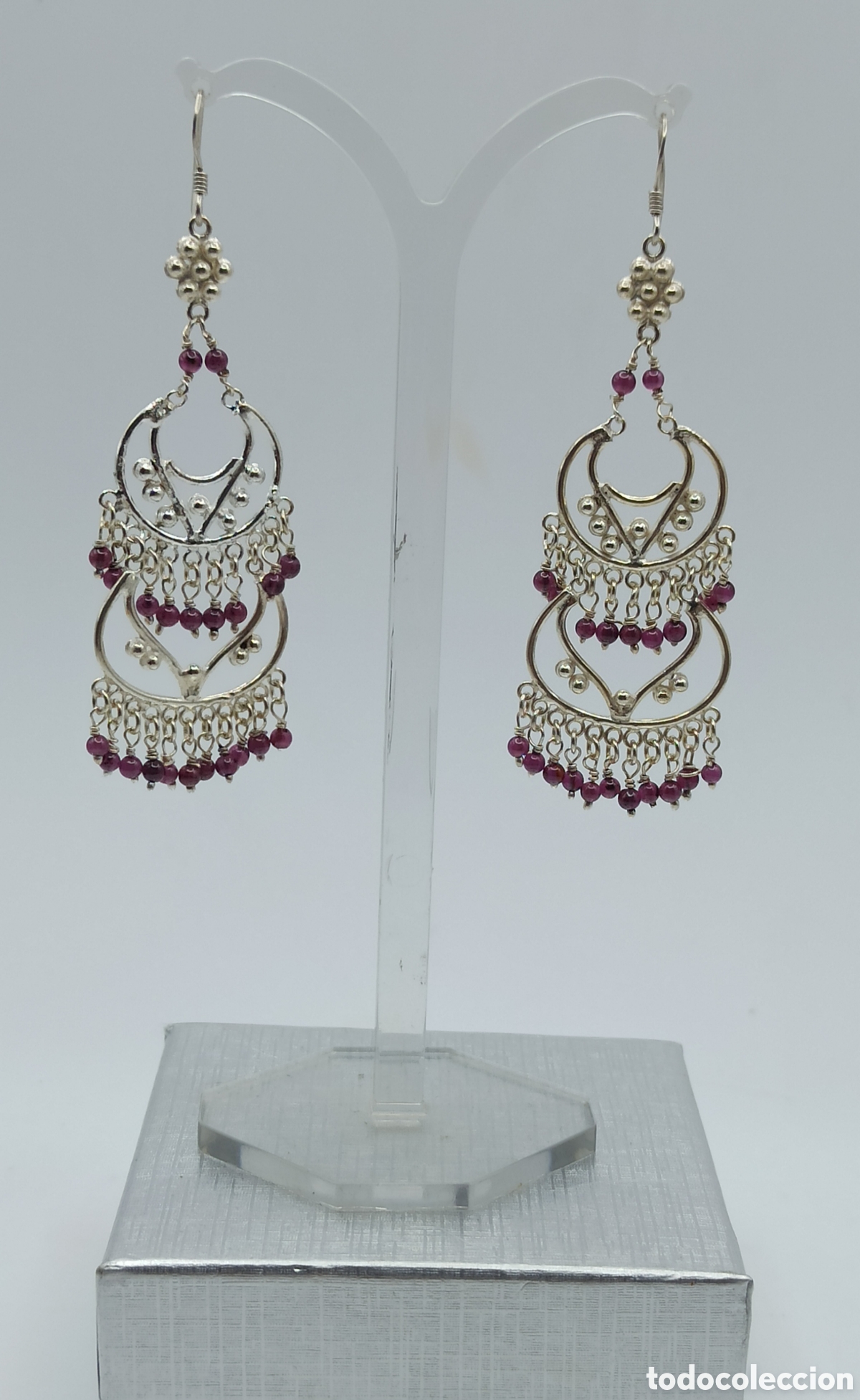 Joyeria: Pendientes Plata Granates dise&ntilde;o India - Foto 3