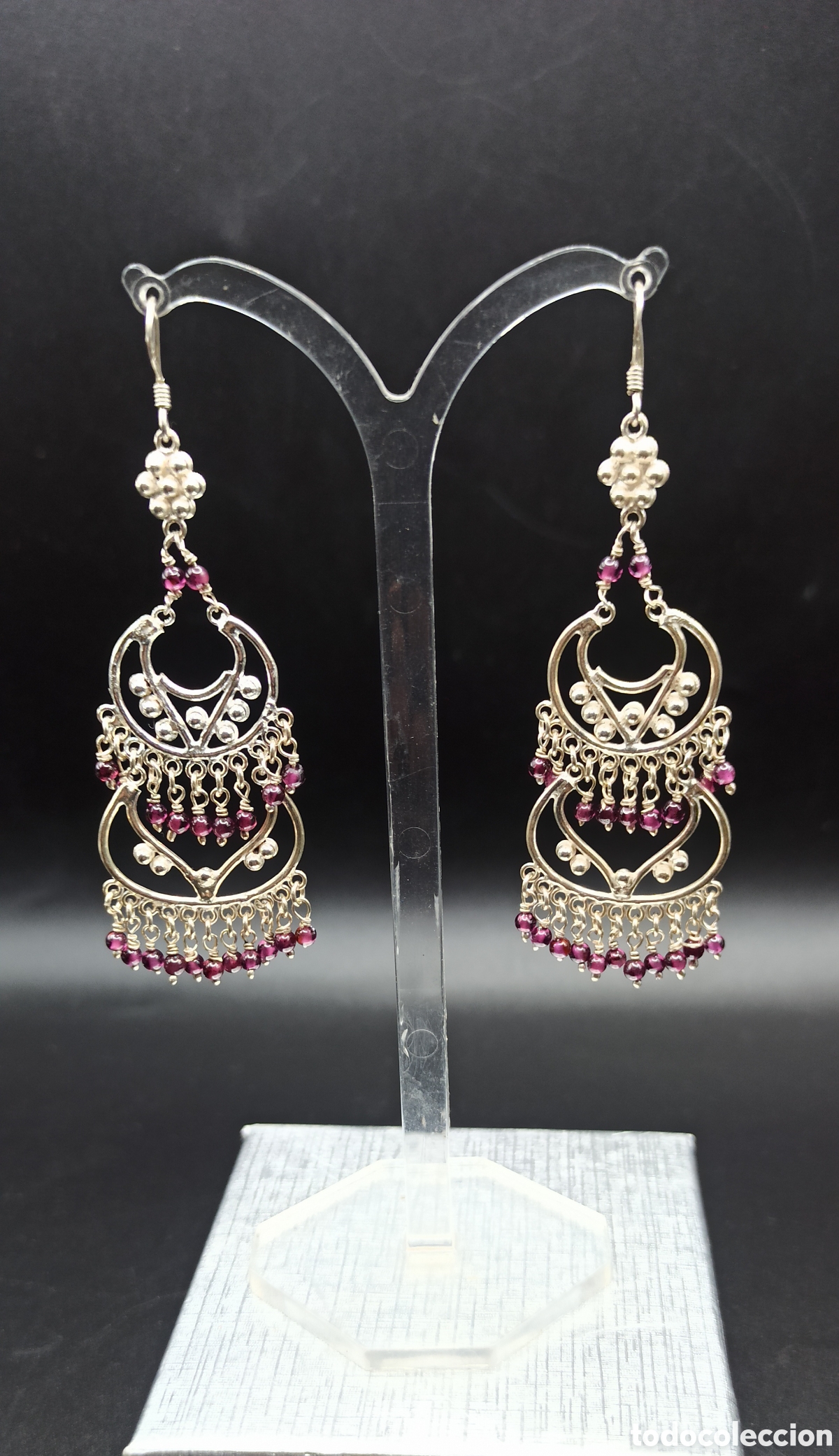 Joyeria: Pendientes Plata Granates dise&ntilde;o India