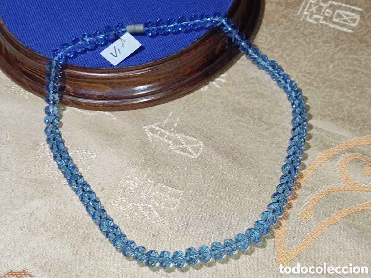 Joyeria: Bonito collar de cristal facetado color aguamarina.Vintage.*V1*