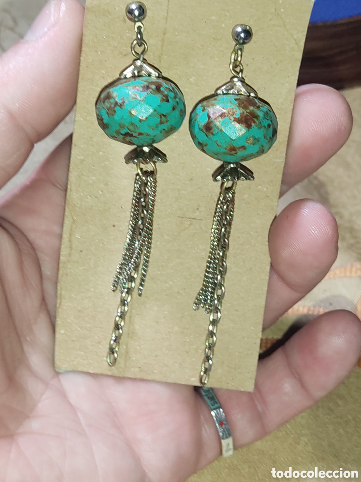 Joyeria: Pendientes tibetanos farolillos facetados color turquesa.Vintage.