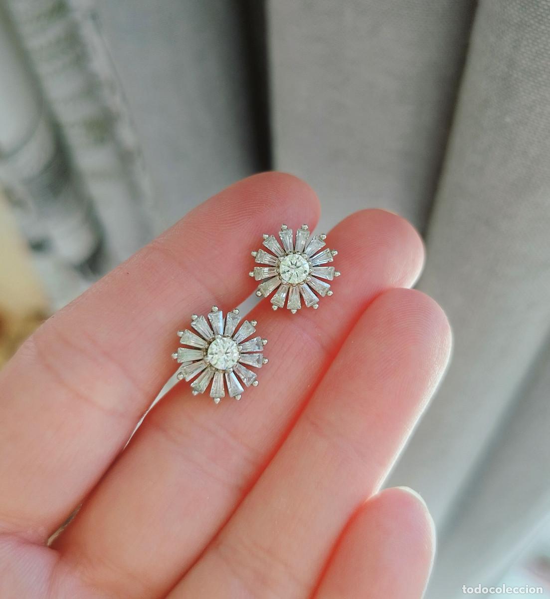 Joyeria: Pendientes plata y circonitas flor // Pendientes elegantes flor plata 925