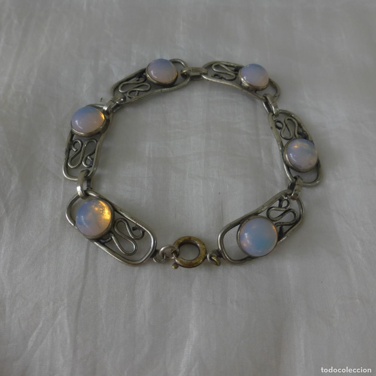 Joyeria: ANTIGUA PULSERA ARTS & CRAFTS PLATA PLATA RAROS CRISTALES IRIDISCENTES SIMIL OPALO PARA RESTAURAR