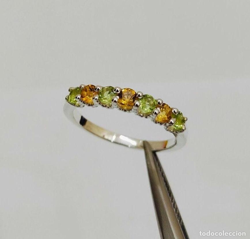 Schmuck: Anillo de banda peque&ntilde;o Vintage de peridoto y citrino natural y plata de ley 925