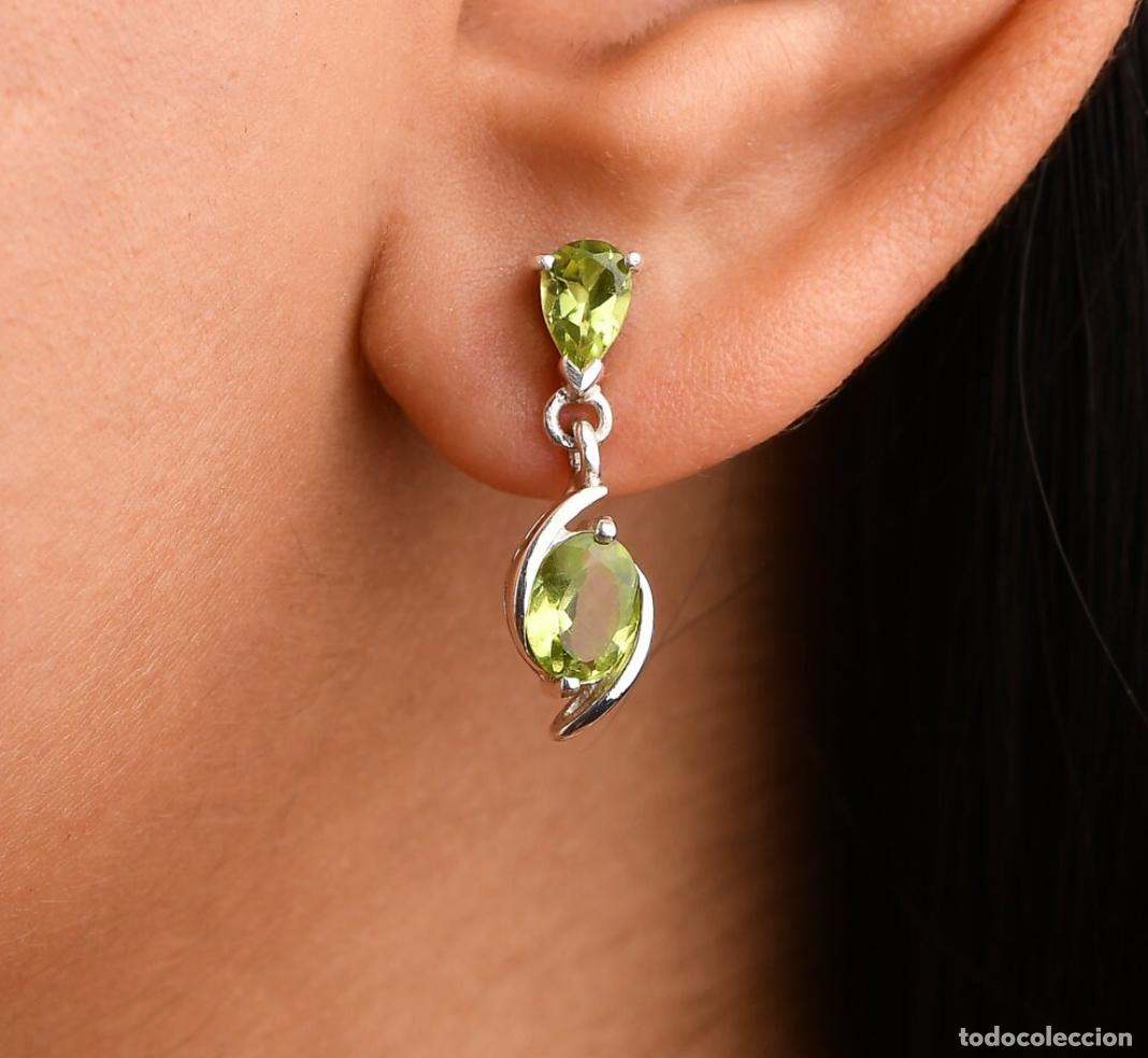 Joyeria: Pendientes gota plata de ley con peridoto verde
