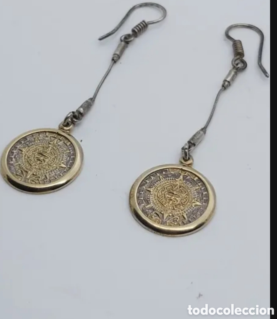 Joyeria: Raros pendientes vintage calendario Maya Azteca marcado 925